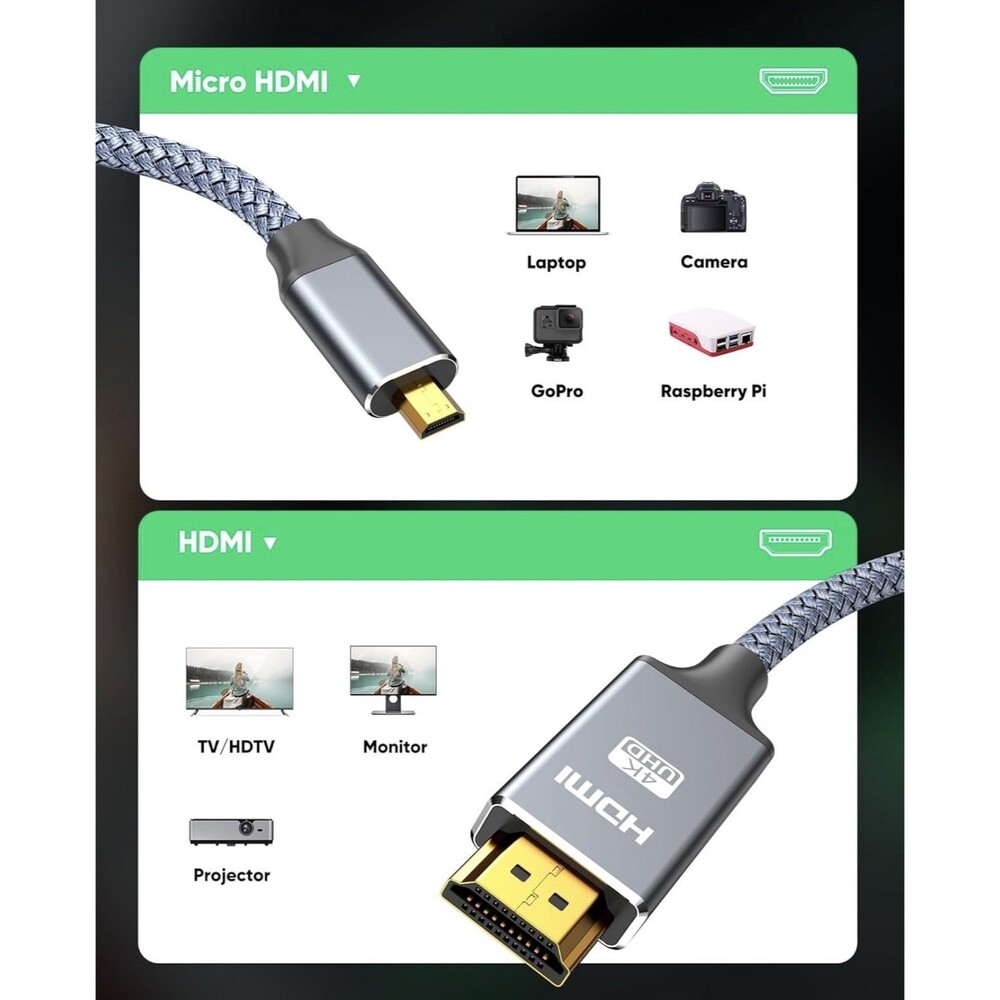 4K Micro HDMI to HDMI Cable Adapter, Exclusive Aluminum Alloy Shell/Nylon 6ft